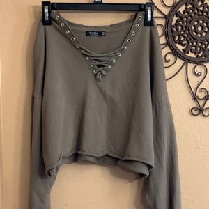 Bershka Cropped Sweater Navy Green